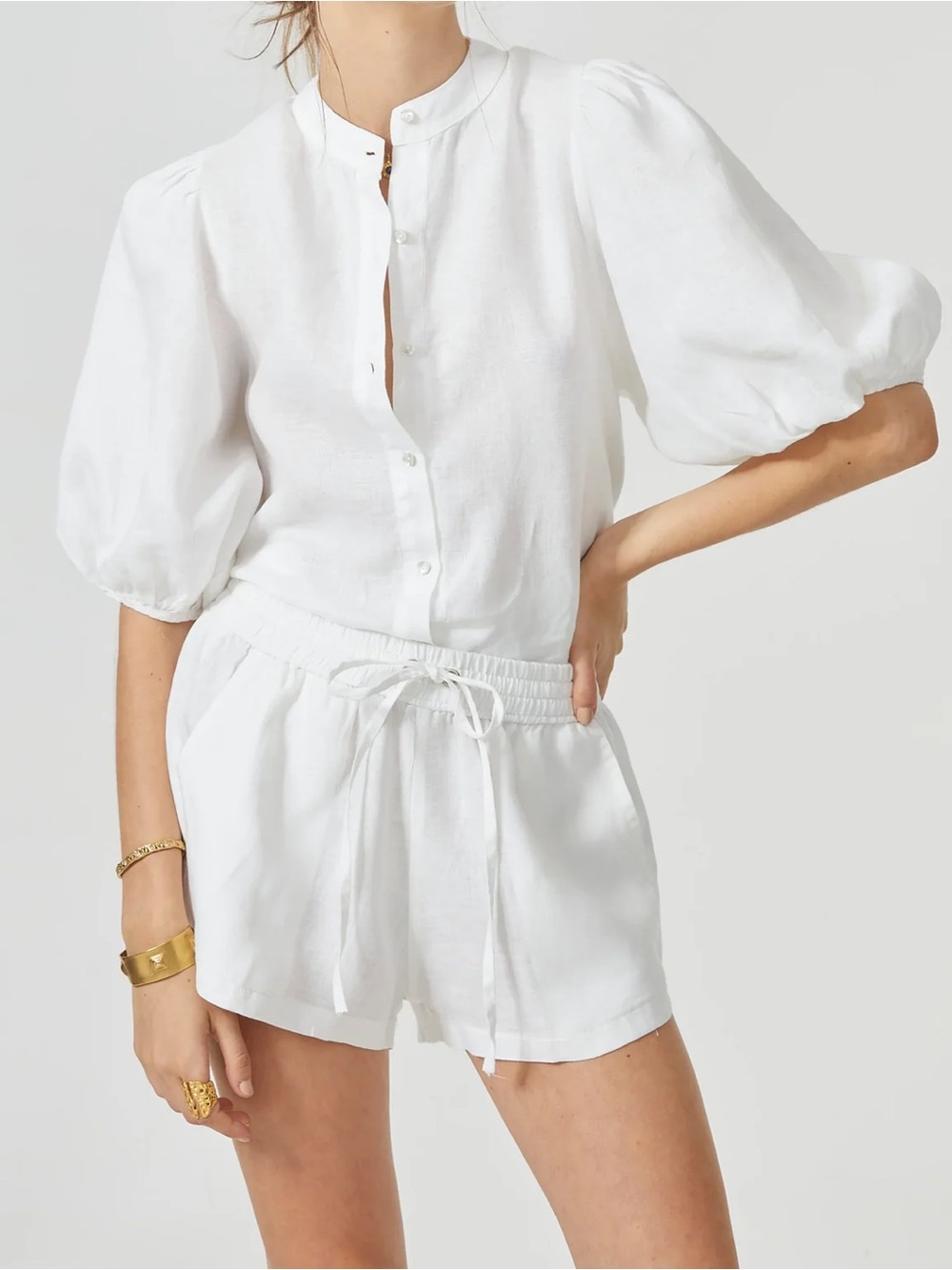 Lanhtropy White 100% Linen Puff Sleeve Button Blouse XS - Picture 6 of 12